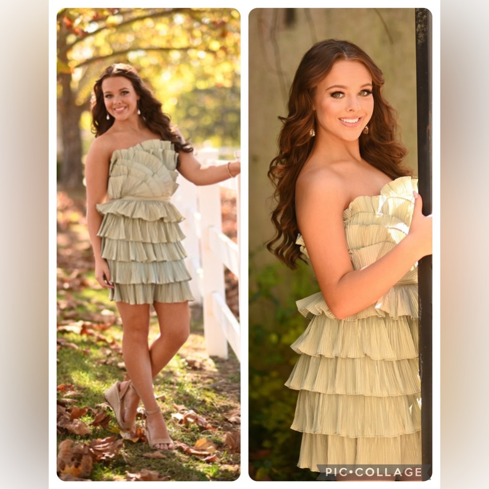 Light green Tulip shaped strapless mini dress